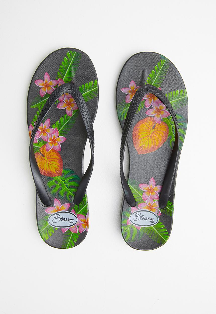 Blossom Girl - Flower flip flop - black