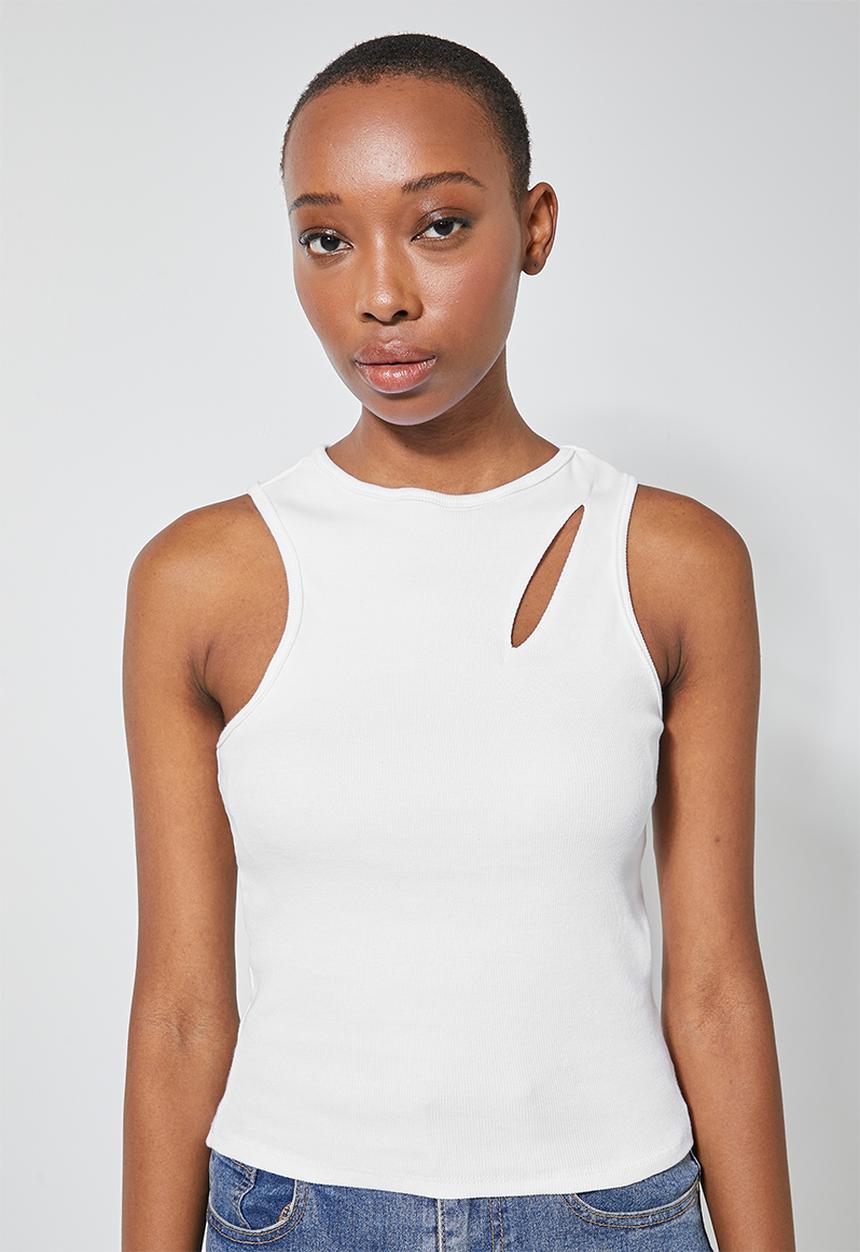Superbalist - Cutout detail rib top - white