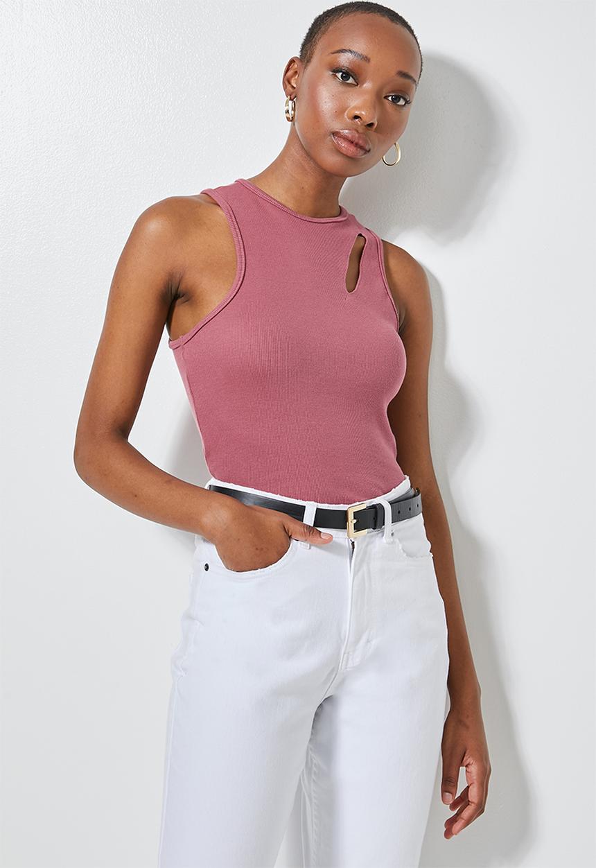 Superbalist - Cutout detail rib top - dark pink