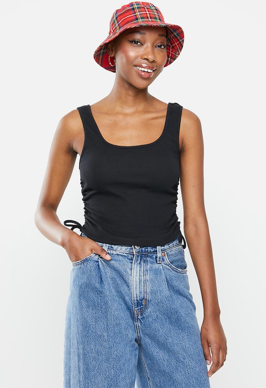 Blake - Ribbed ruched tank top with ties - black
