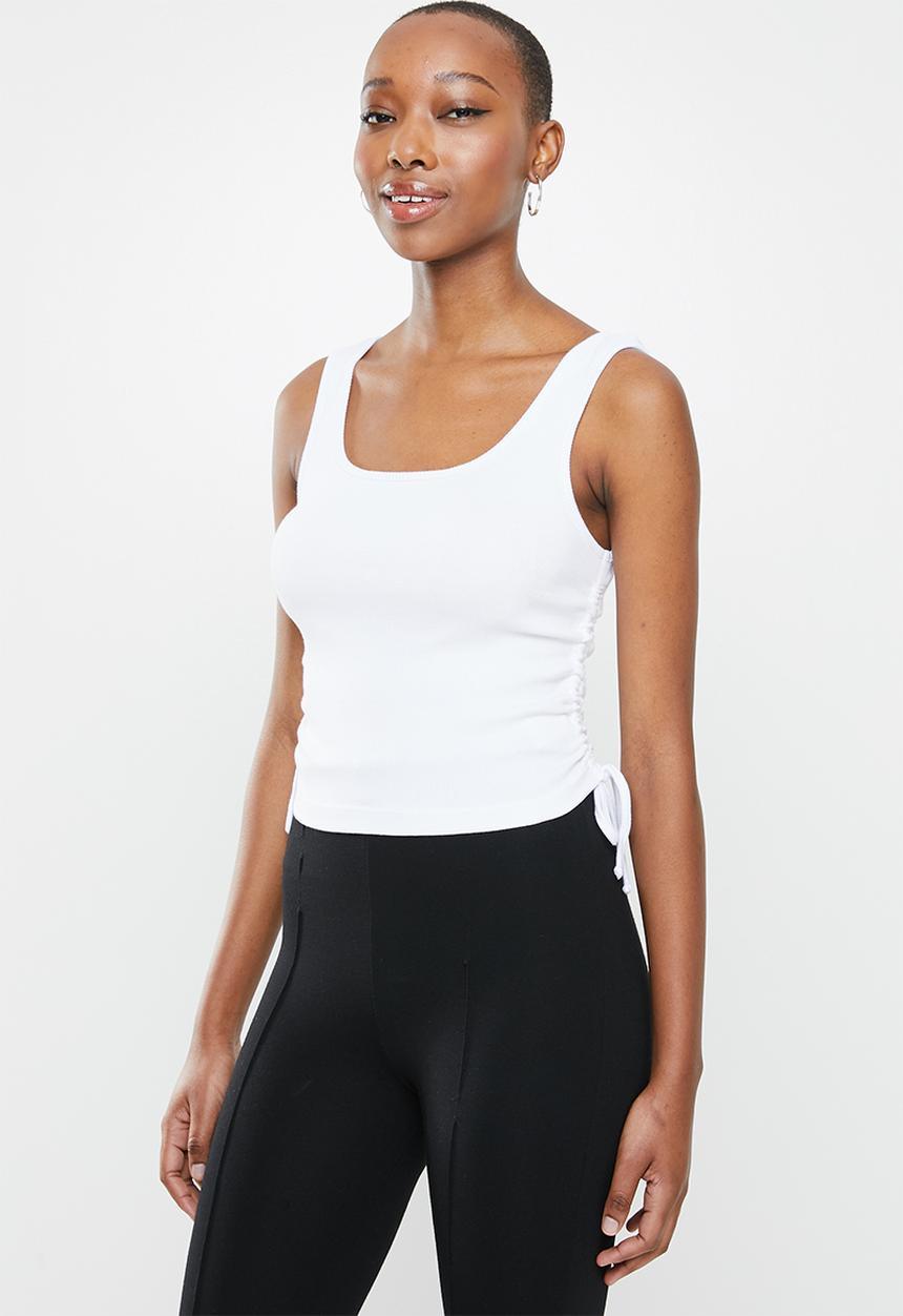Blake - Ribbed ruched tank top with ties - white