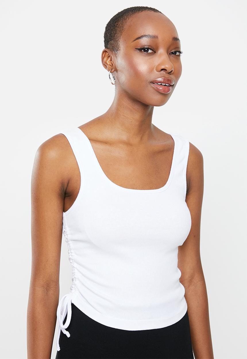 Blake - Ribbed ruched tank top with ties - white