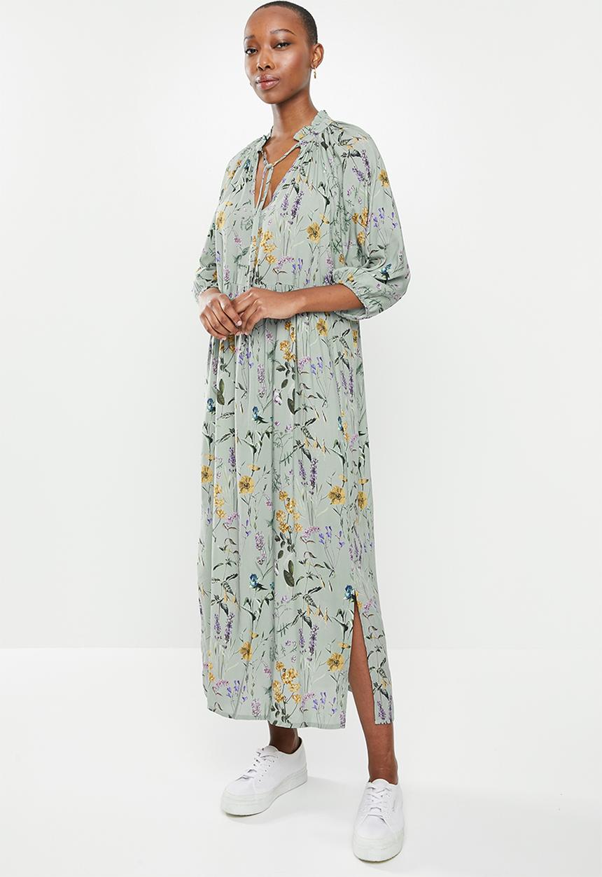 edit - Ruffle neck slit midi - multi