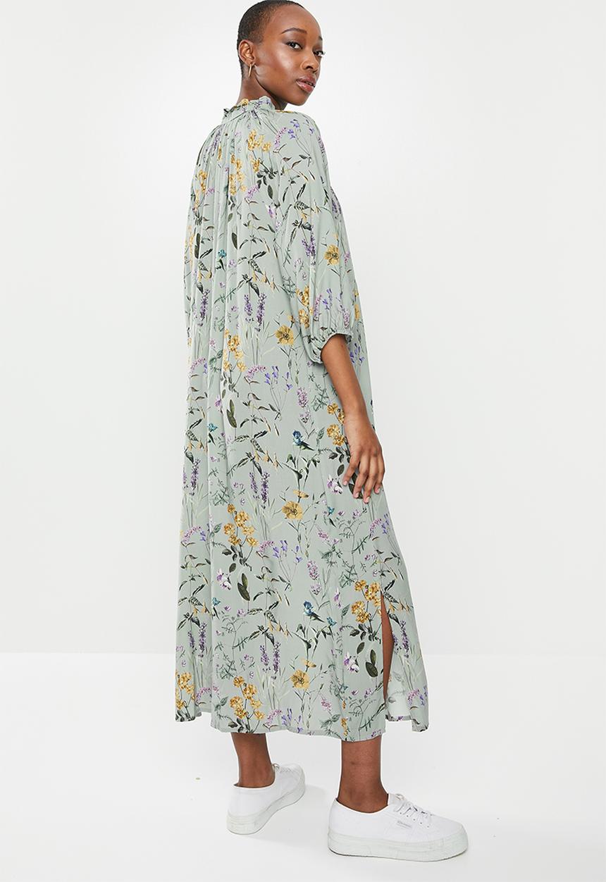 edit - Ruffle neck slit midi - multi