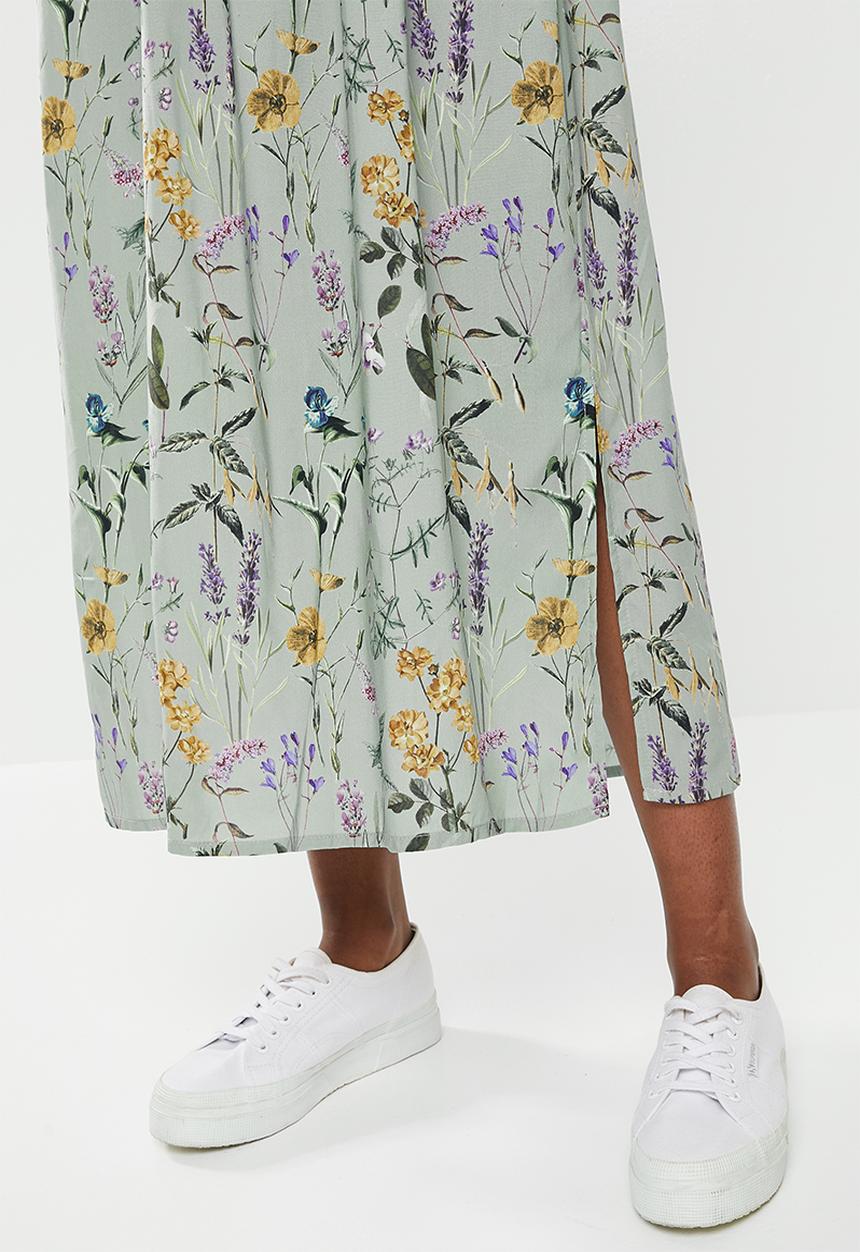 edit - Ruffle neck slit midi - multi
