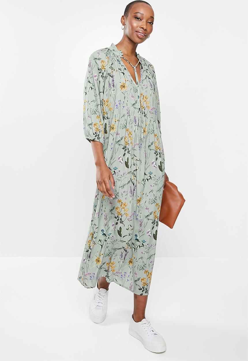 edit - Ruffle neck slit midi - multi