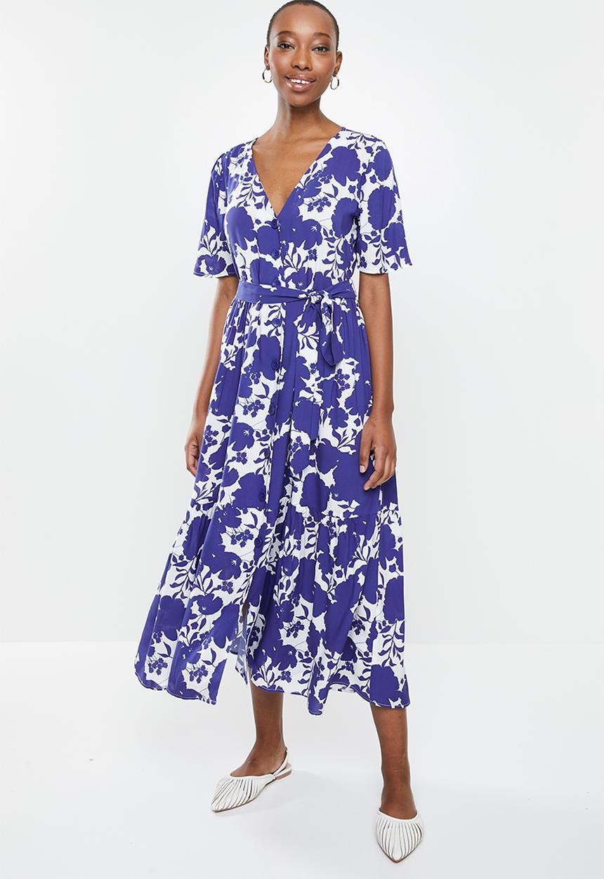 edit - V-neck tiered midaxi - blue & white 
