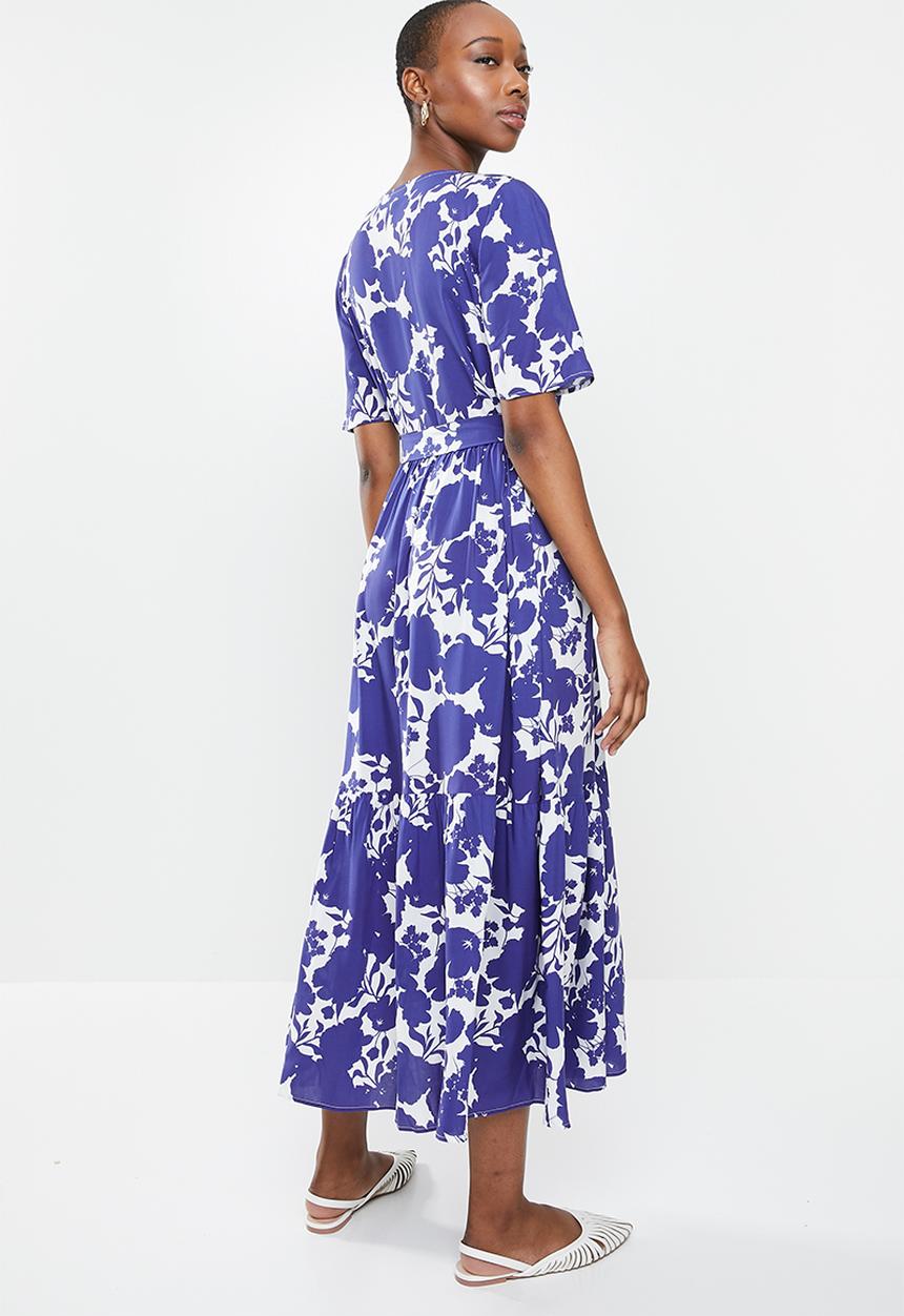 edit - V-neck tiered midaxi - blue & white 