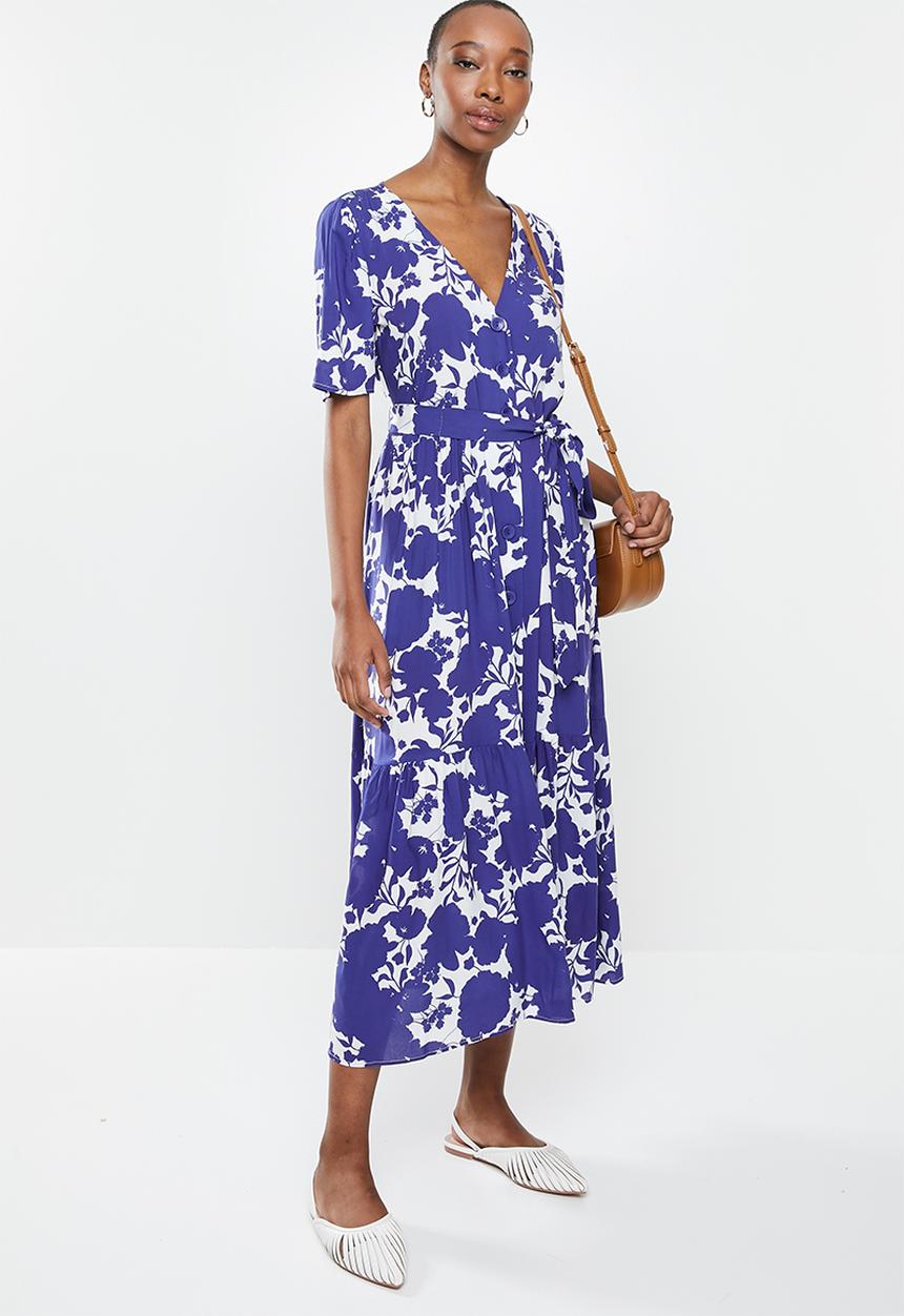 edit - V-neck tiered midaxi - blue & white 