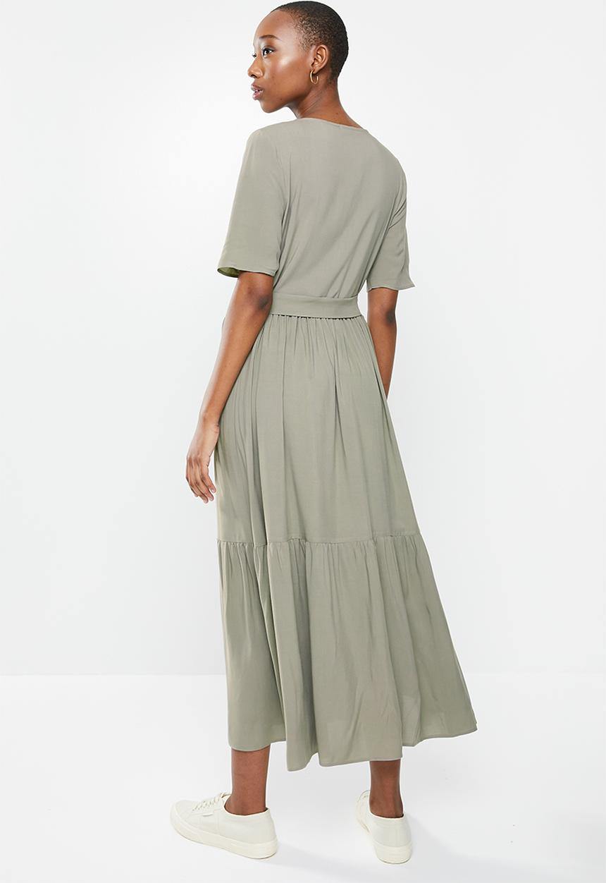 edit - V-neck tiered midaxi - olive