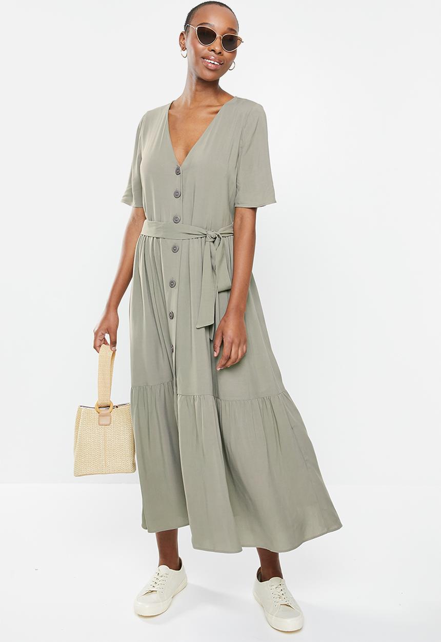 edit - V-neck tiered midaxi - olive