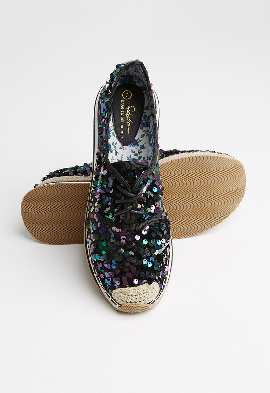 Seduction - Sequin flatform brogue - black