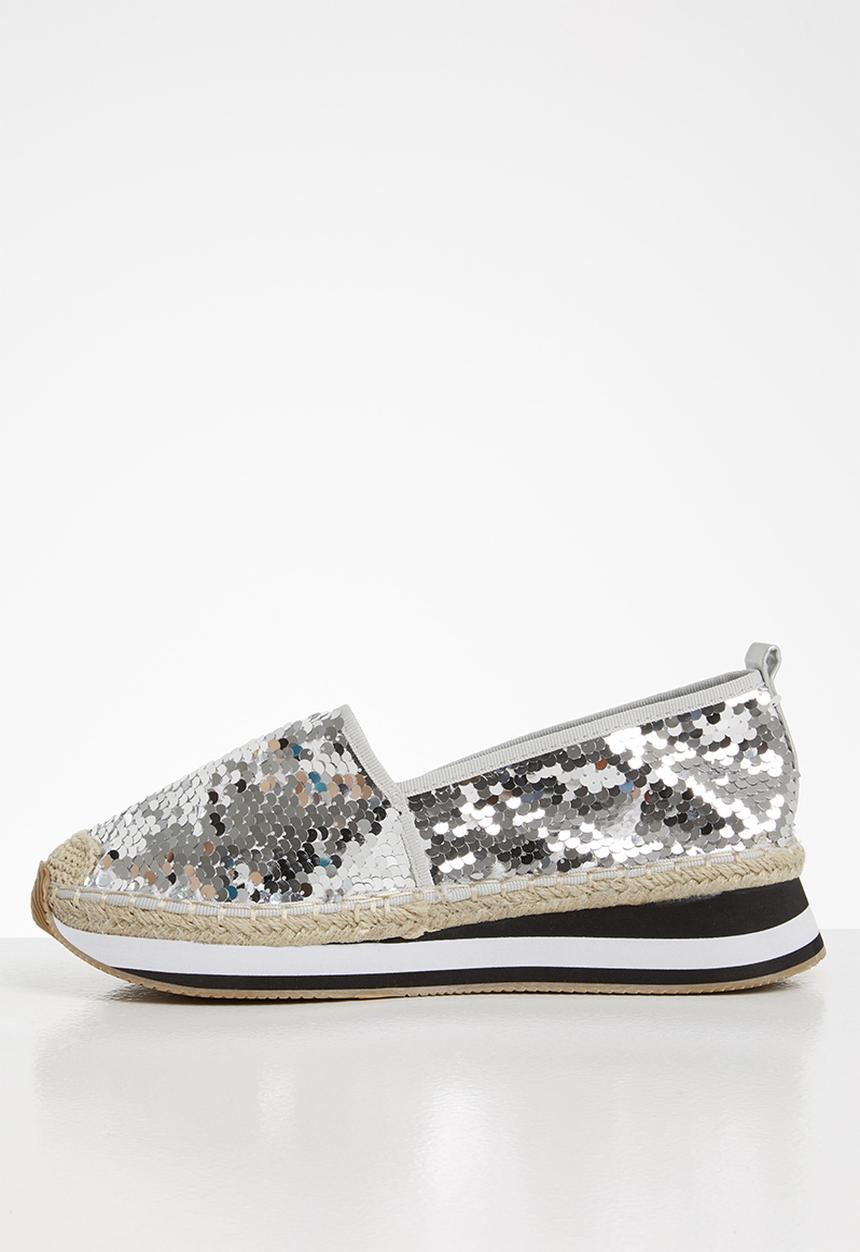 Seduction - Sequin flatform espadrille - silver