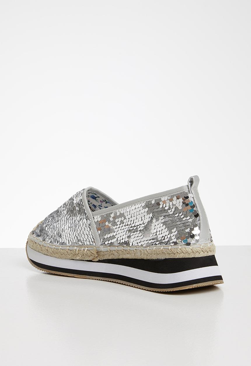 Seduction - Sequin flatform espadrille - silver