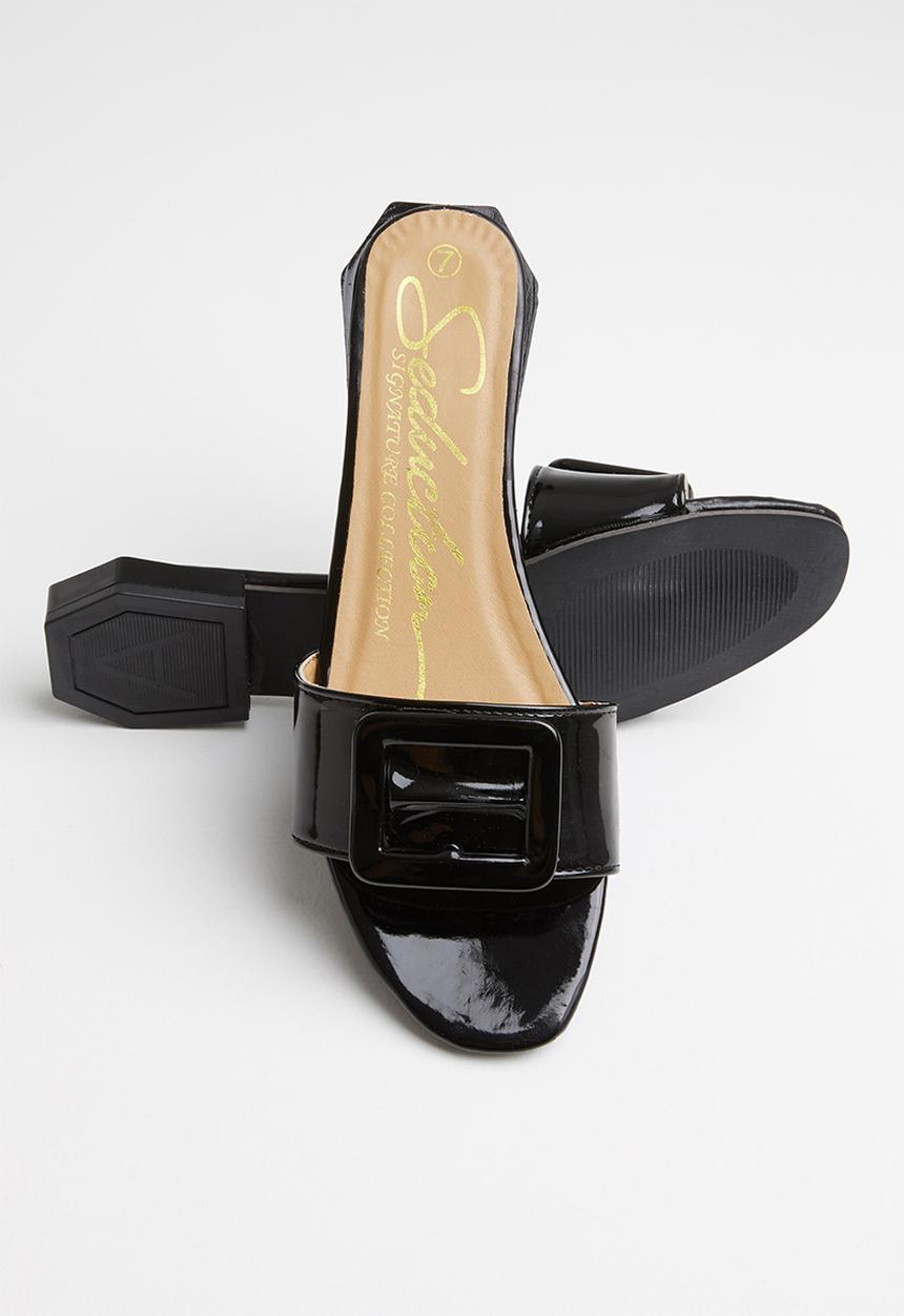 Seduction - Big buckle low heel slide - black