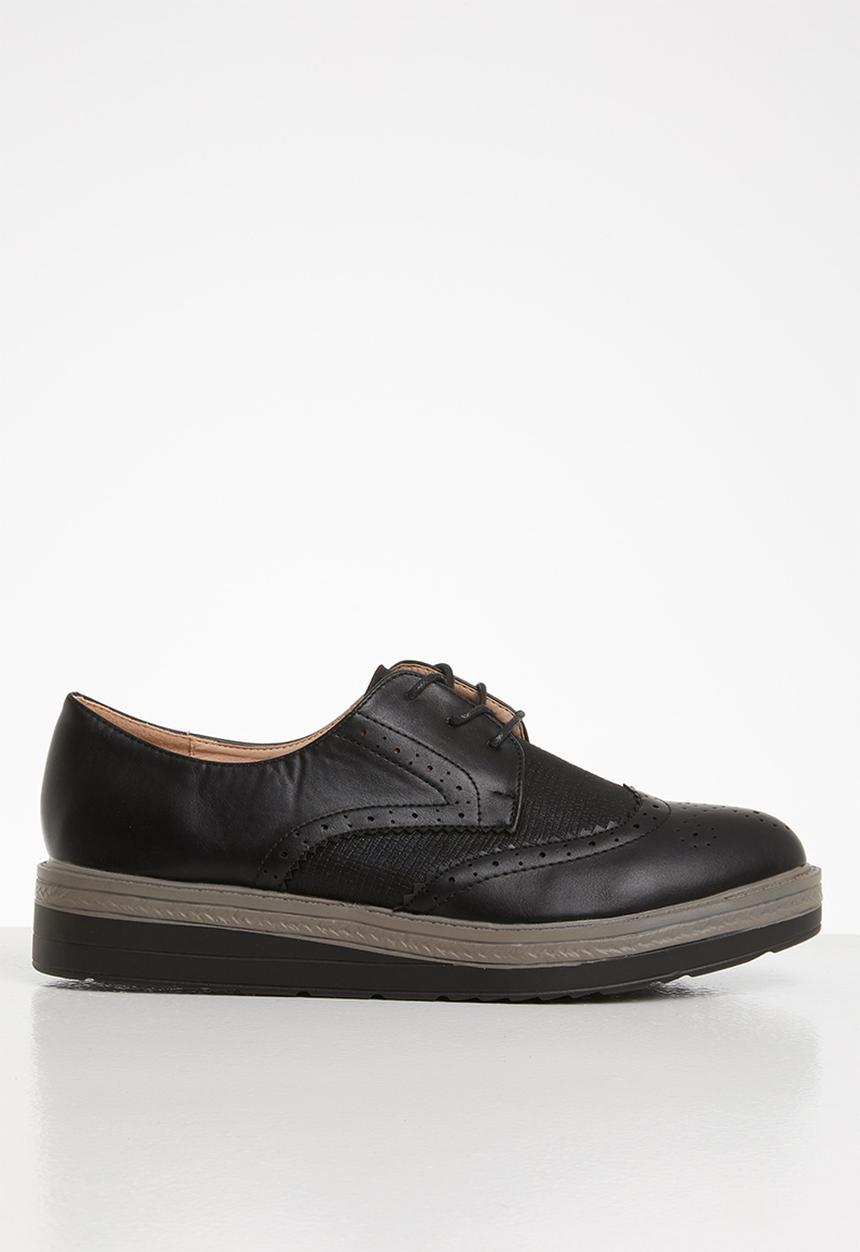 Seduction - Faux leather flatform brogue - black