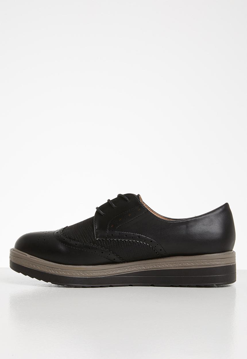 Seduction - Faux leather flatform brogue - black