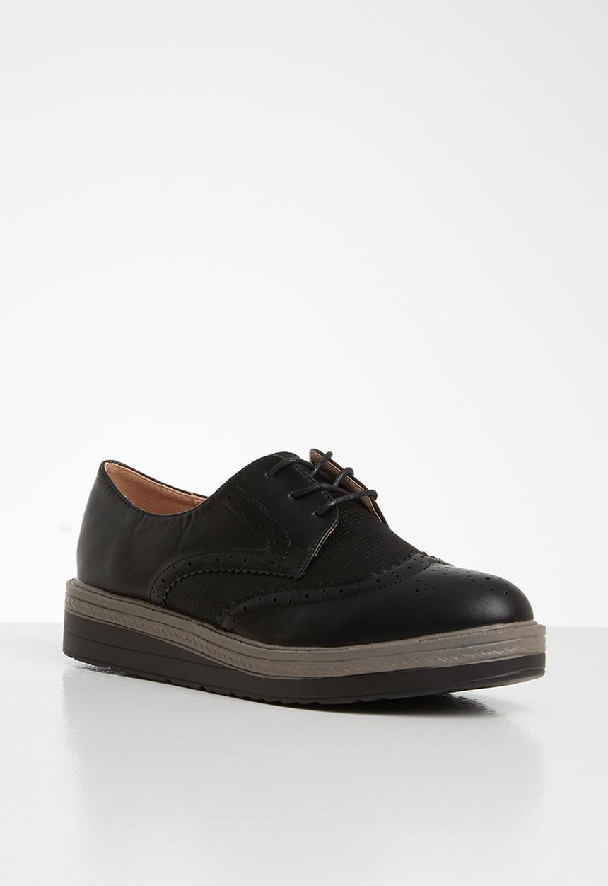 Seduction - Faux leather flatform brogue - black