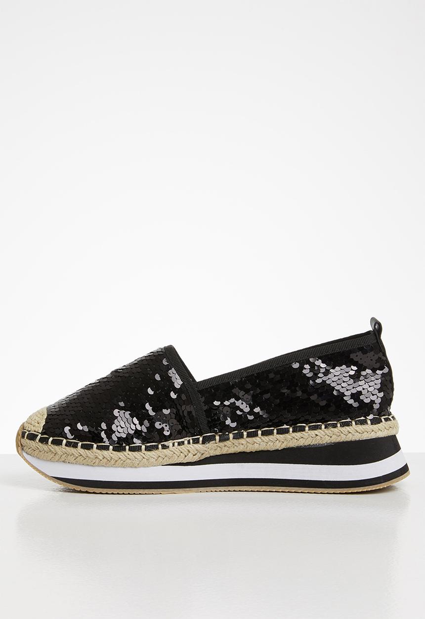 Seduction - Sequin flatform espadrille - black
