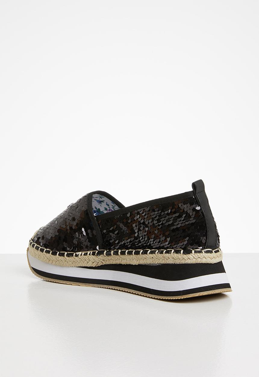 Seduction - Sequin flatform espadrille - black