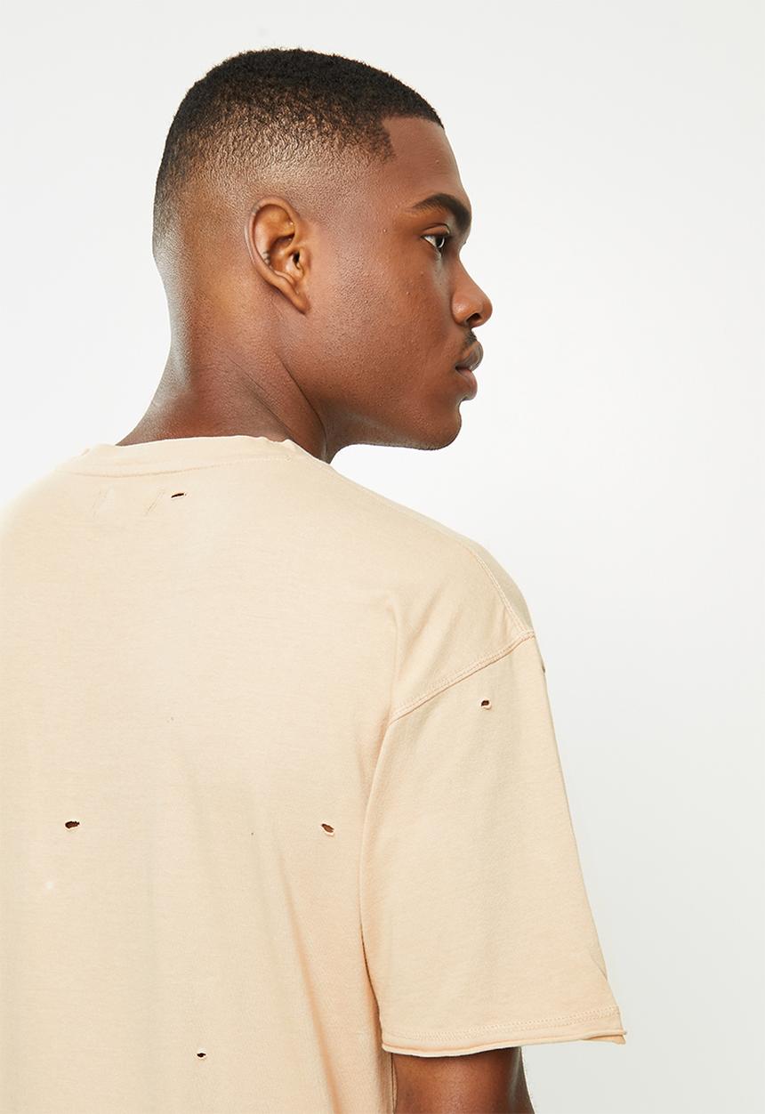 STYLE REPUBLIC - Ripped crew neck tee - stone
