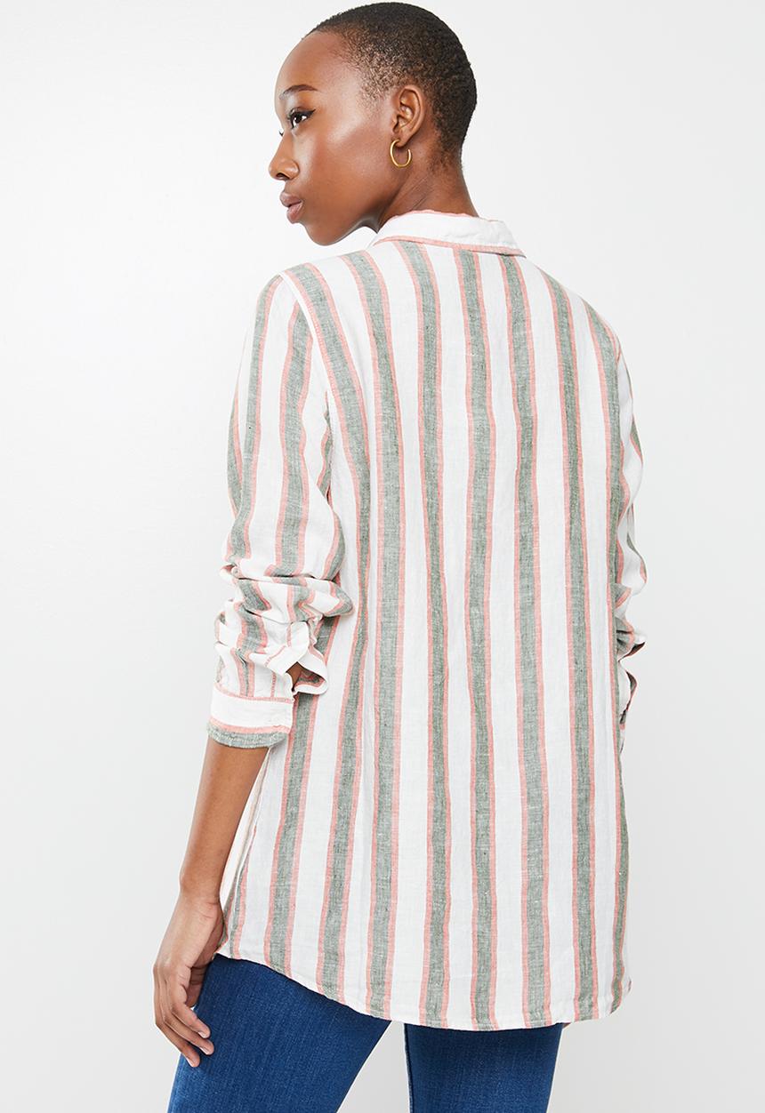 POLO - Sicily stripe linen concealed basic long sleeve shirt - multi 