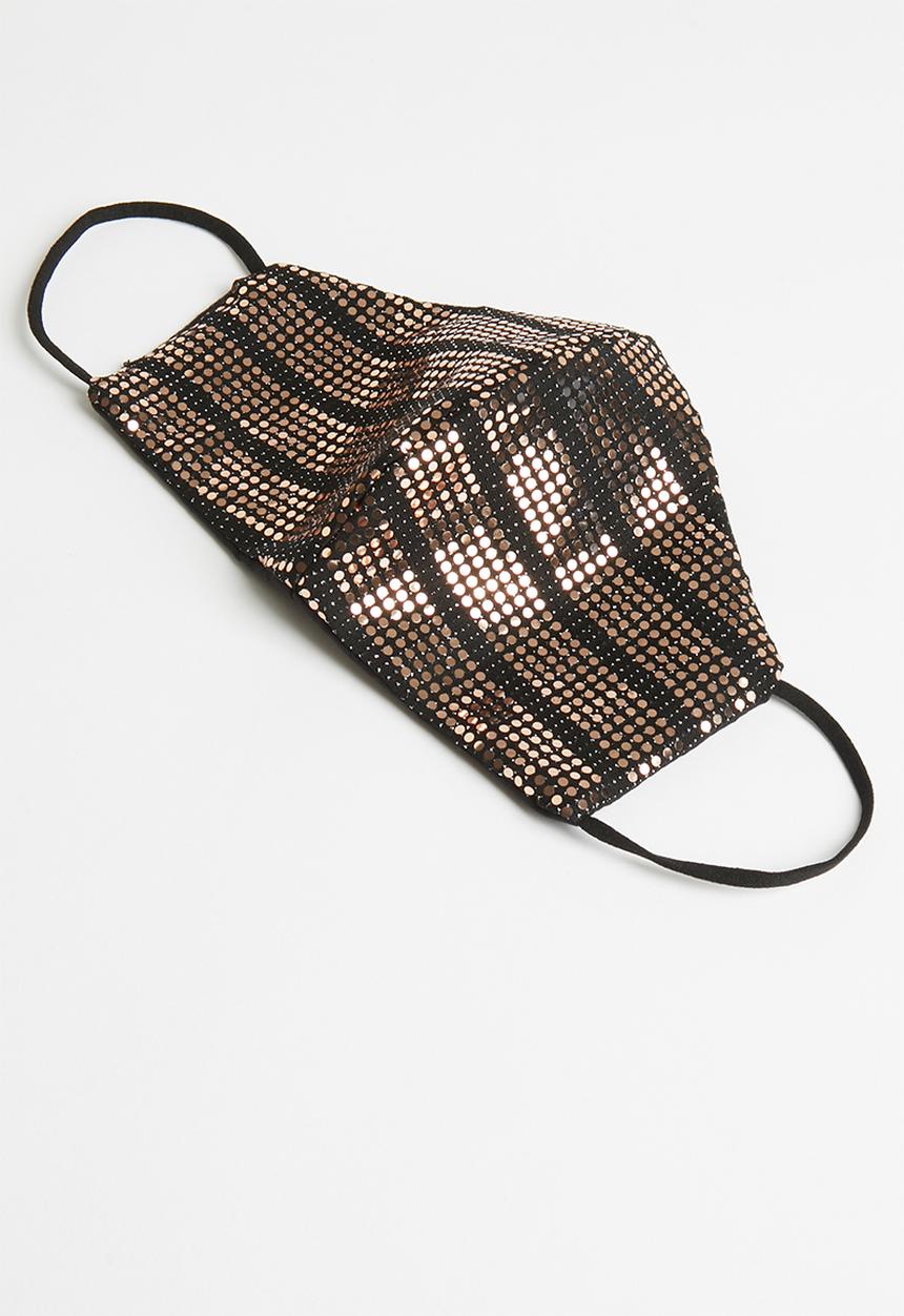 Superbalist - Gold stripe sequin face mask - gold