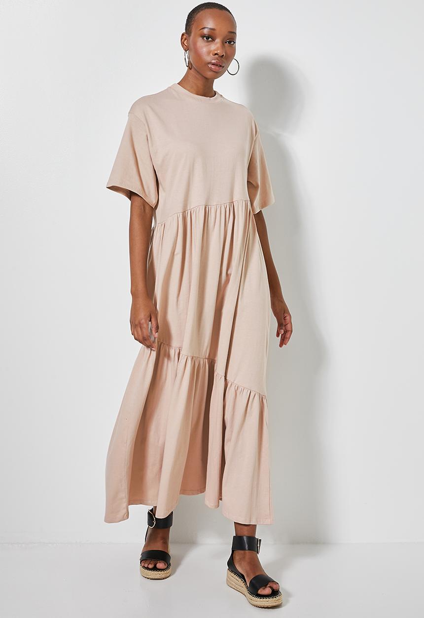Superbalist - Aysm cutline tiered knit dress - stone