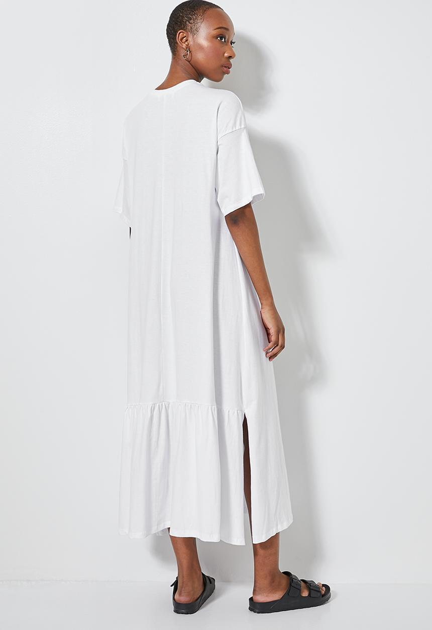 Superbalist - T-shirt dress with slit & tier detail at back - white