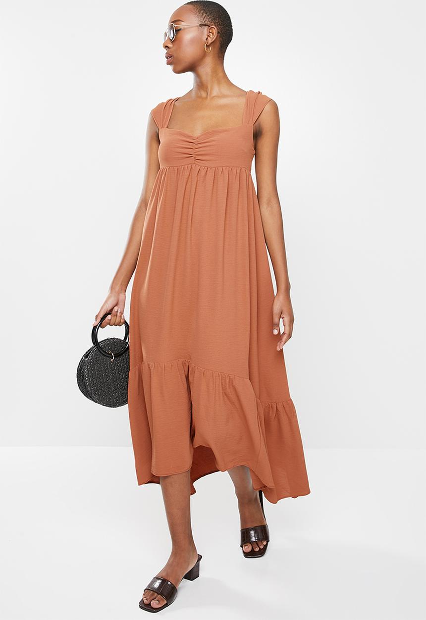 VELVET - Relaxed square neck tiered maxi dress - hazel brown