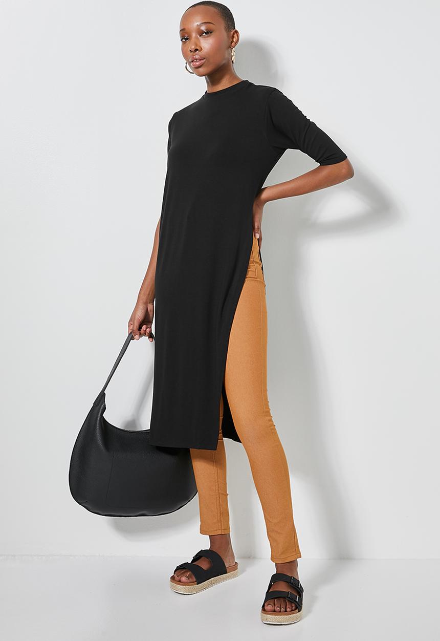 Superbalist - Turtle neck tunic with deep slit - black
