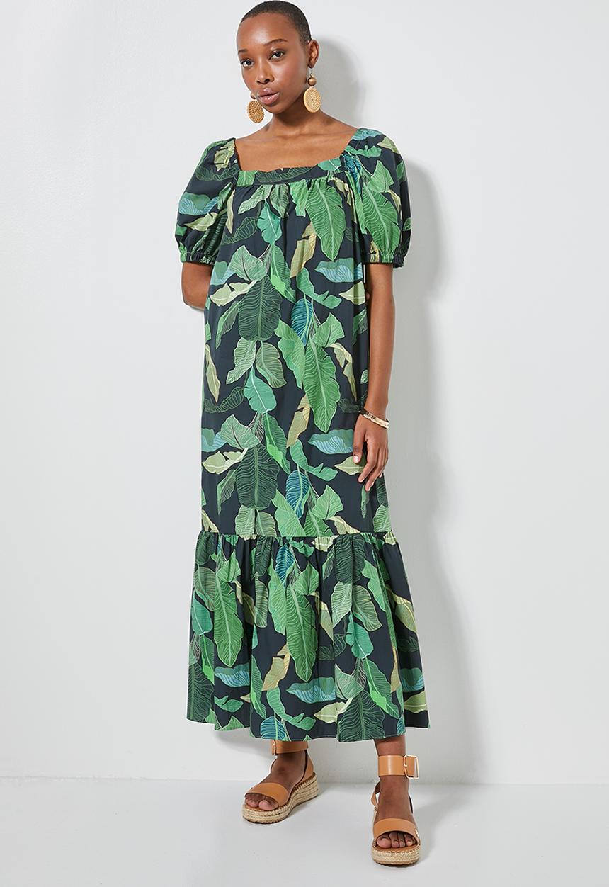 Superbalist - Square neck tiered dress - green 