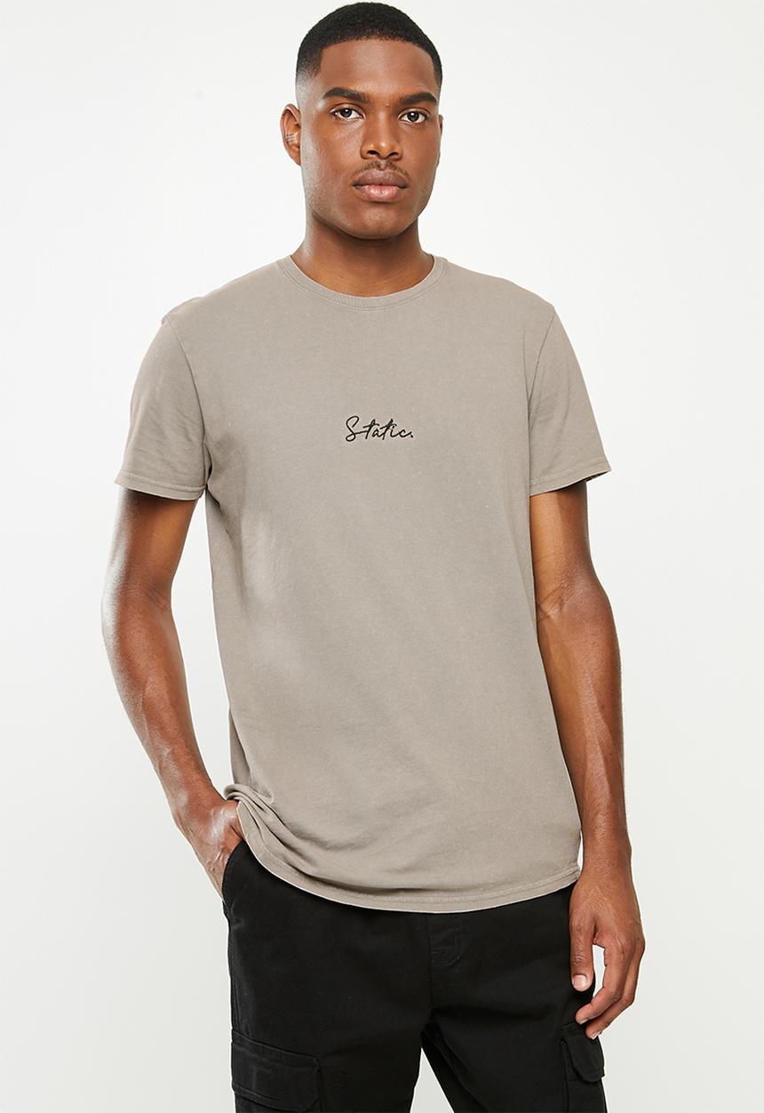 Factorie - Curved graphic T-shirt - washed grey