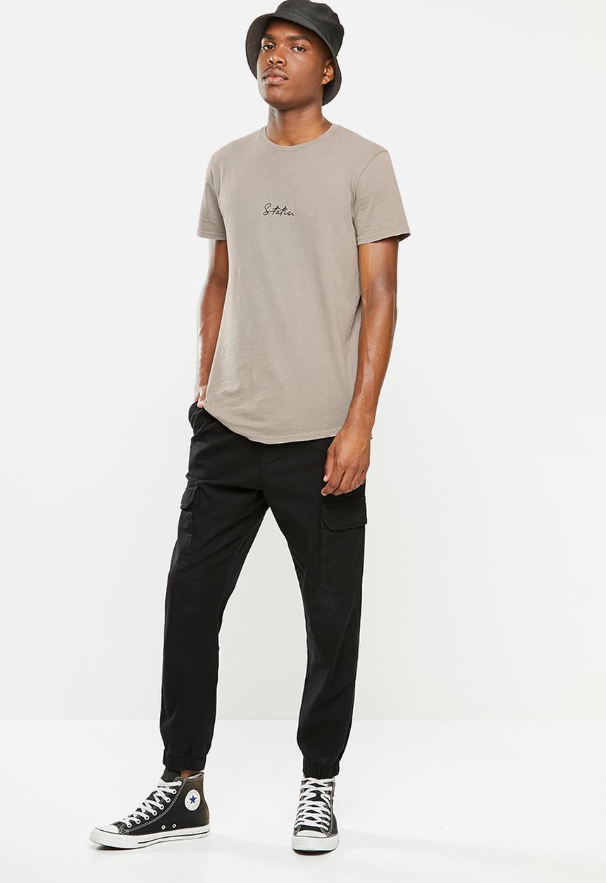 Factorie - Curved graphic T-shirt - washed grey