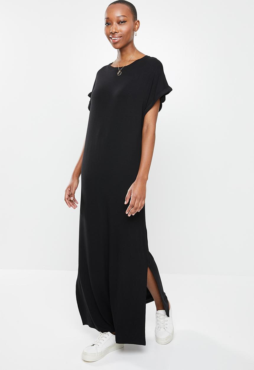 edit - Knit grown on sleeve slit maxi - black