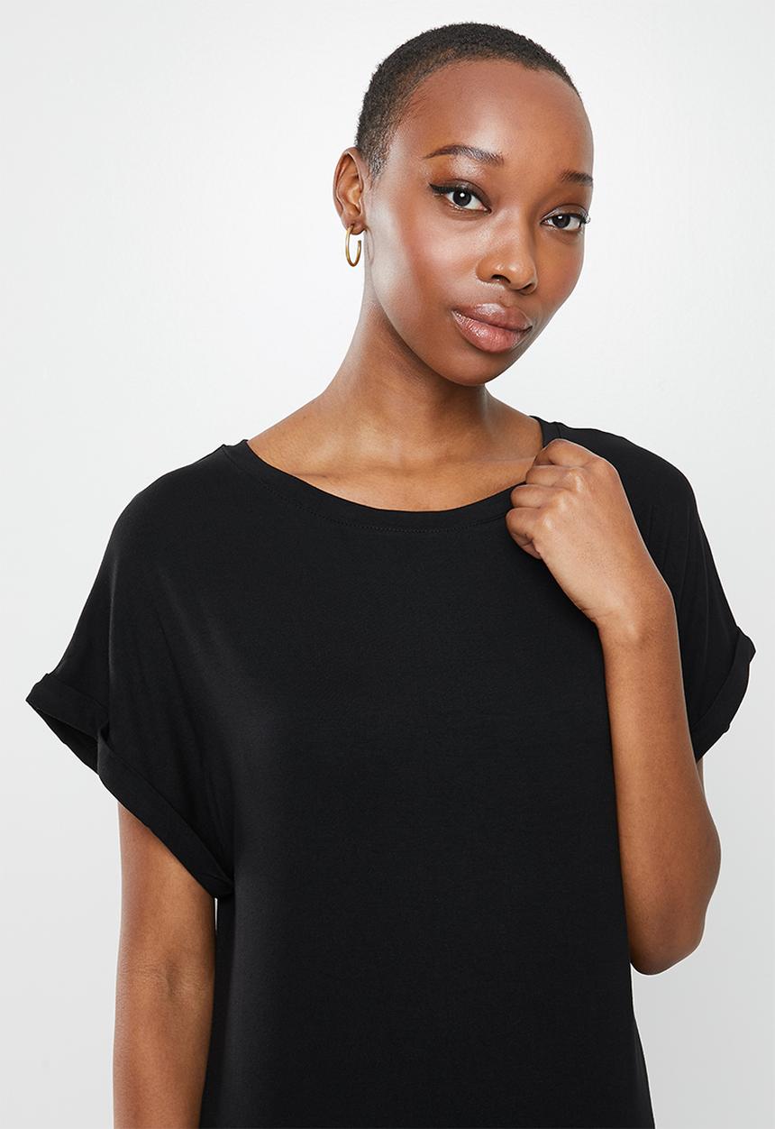 edit - Knit grown on sleeve slit maxi - black