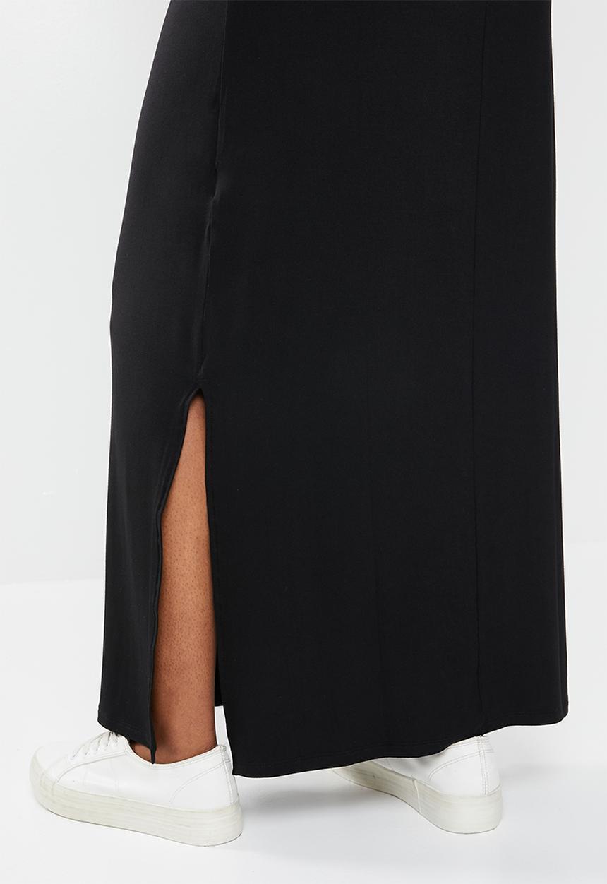 edit - Knit grown on sleeve slit maxi - black