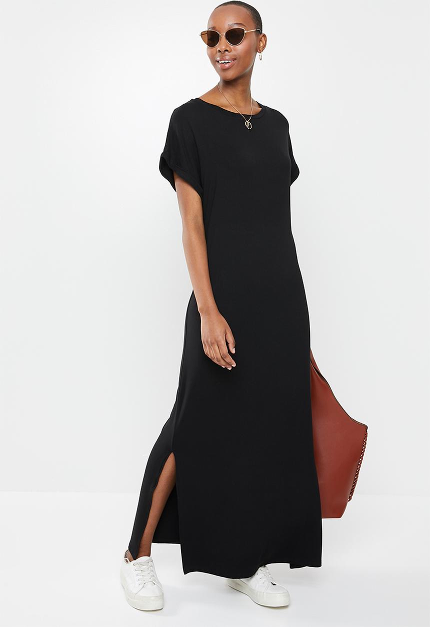 edit - Knit grown on sleeve slit maxi - black