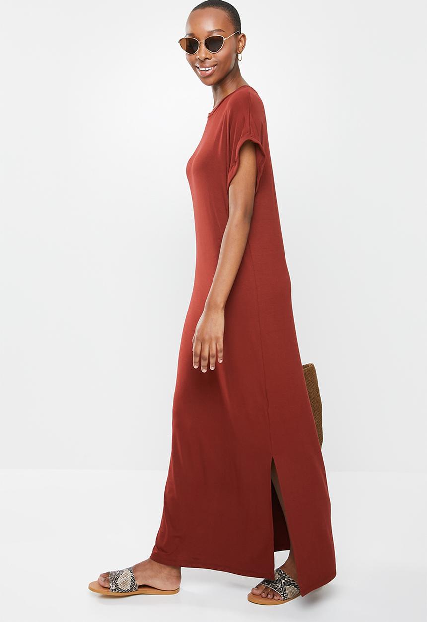 edit - Knit grown on sleeve slit maxi - brick