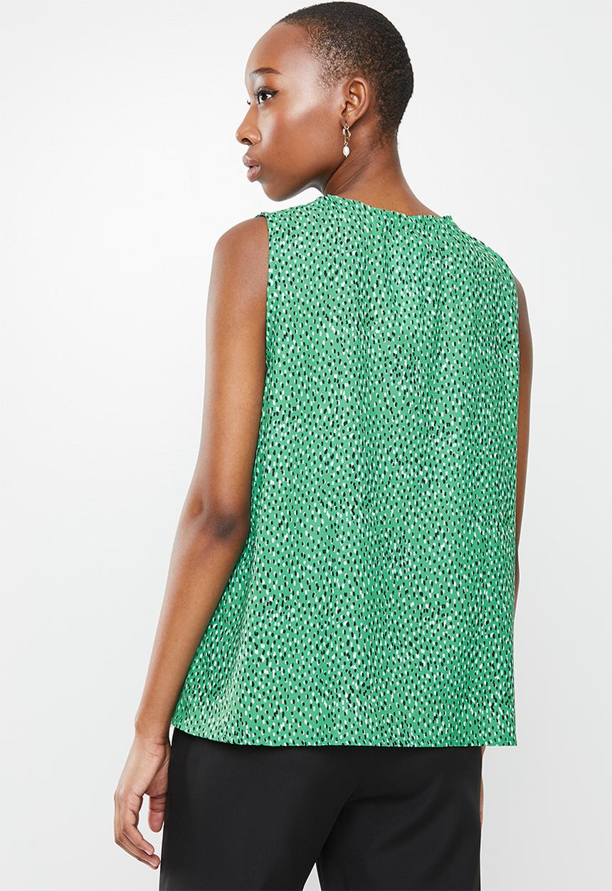 edit - Mandarin tie sleeveless shell - green