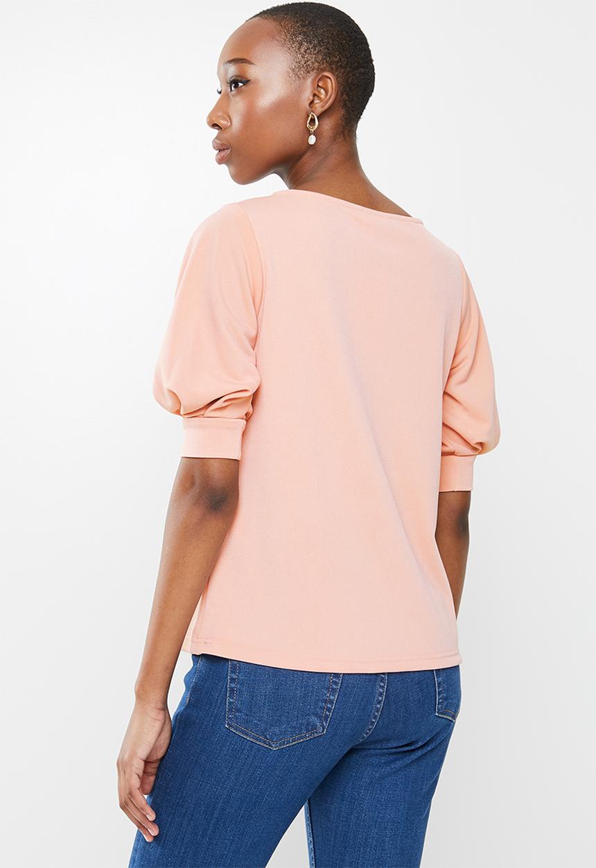 edit - Textured knit flutter tee - rose