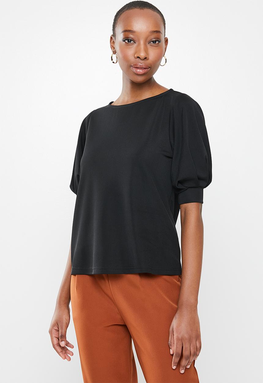 edit - Textured knit flutter tee - black