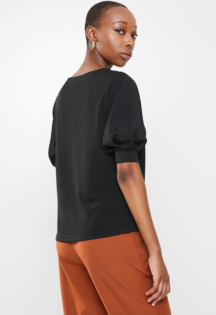 edit - Textured knit flutter tee - black