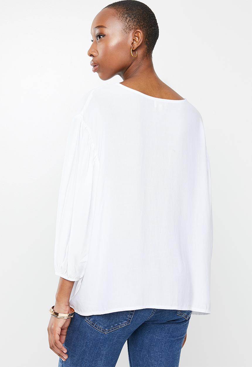 edit - Puff slv basic woven shell - milk