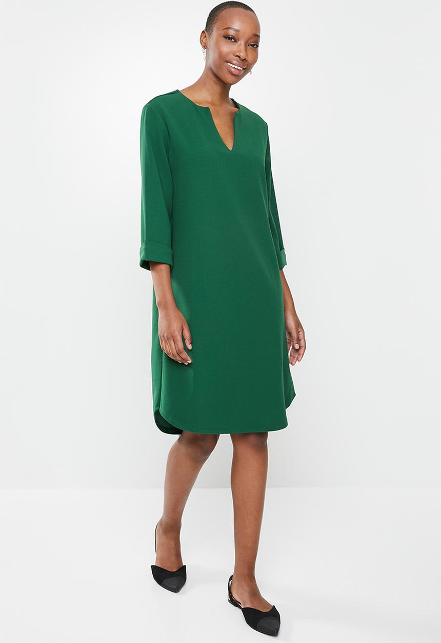 edit - 3/4 sleeve notch neck high low tunic - emerald