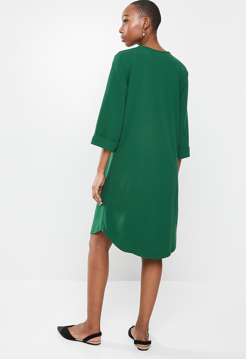 edit - 3/4 sleeve notch neck high low tunic - emerald