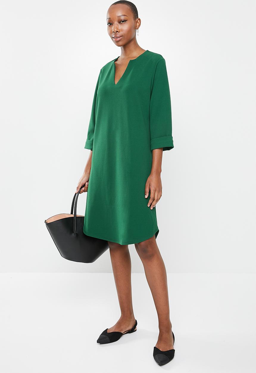 edit - 3/4 sleeve notch neck high low tunic - emerald