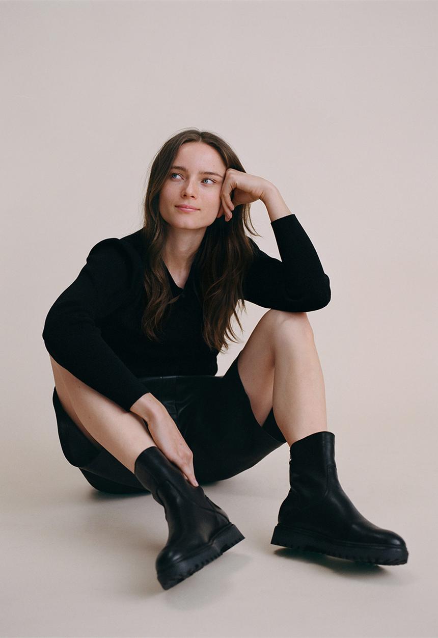 MANGO - Hector leather boot - black