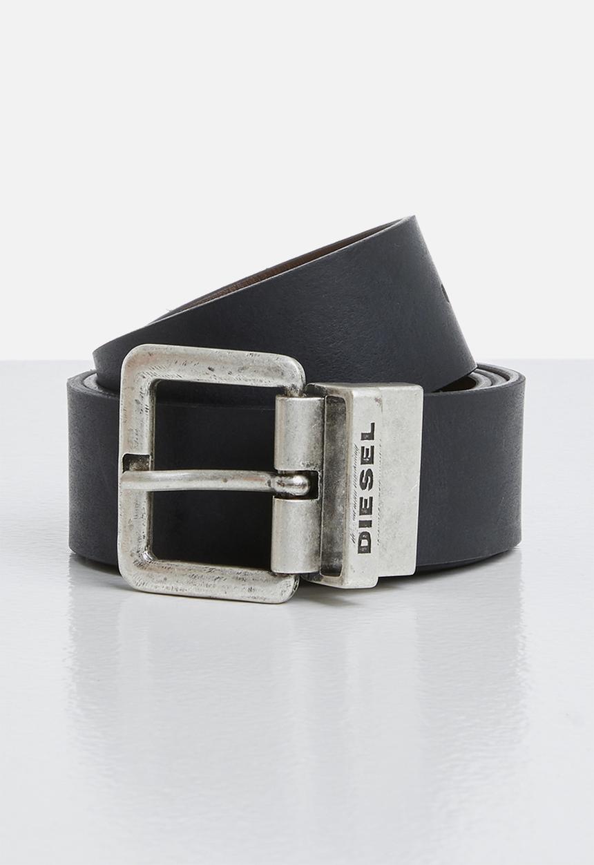 Diesel  - B-douckle ii leather belt - black & tobacco brown