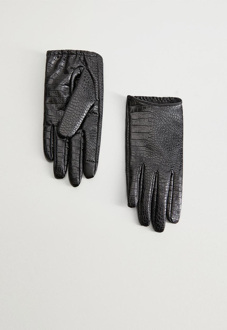 MANGO - Gloves crocod - black
